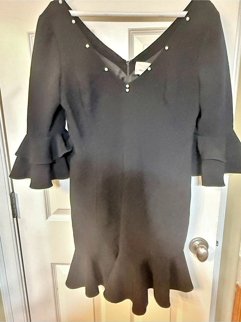 cinqa sept Black Ruffle Sleeve Mini Dress Size 12 Like New